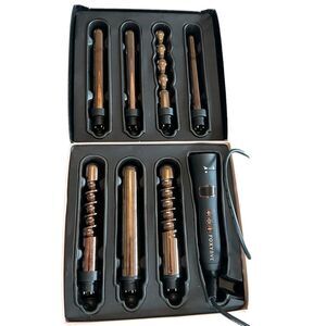 FoxyBae 7-In-1 Curling Iron Set, Le'Se7en Professional Black And Rose Gold Hair